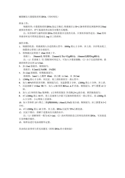碱裂解法大量提取质粒DNA