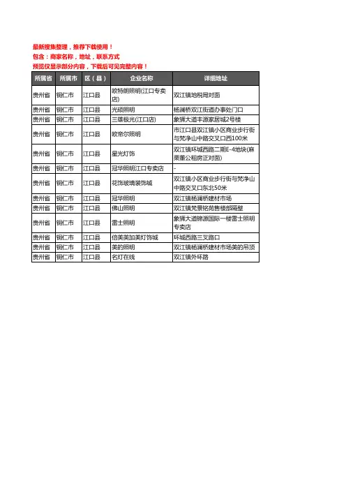 新版贵州省铜仁市江口县灯饰企业公司商家户名录单联系方式地址大全13家