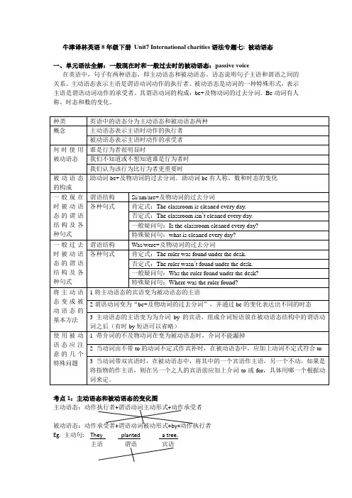 2017 11 牛津译林英语 8B  unit7 International charities 语法专题七：被动语态passive voice