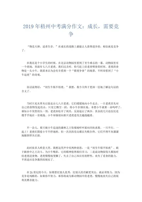初中作文 2019年梧州中考满分作文：成长,需要竞争-精品