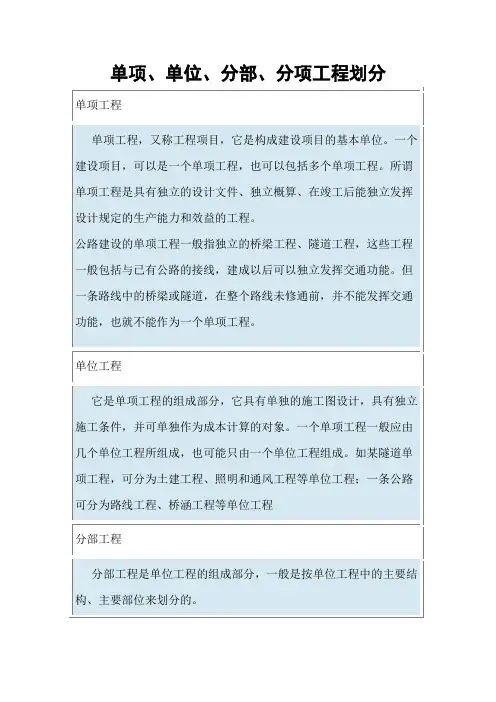 单项-单位-分部-分项工程的划分