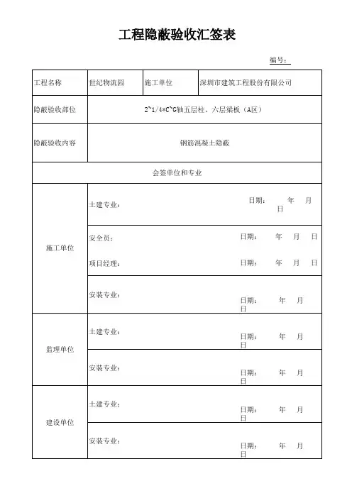 隐蔽工程验收会签表