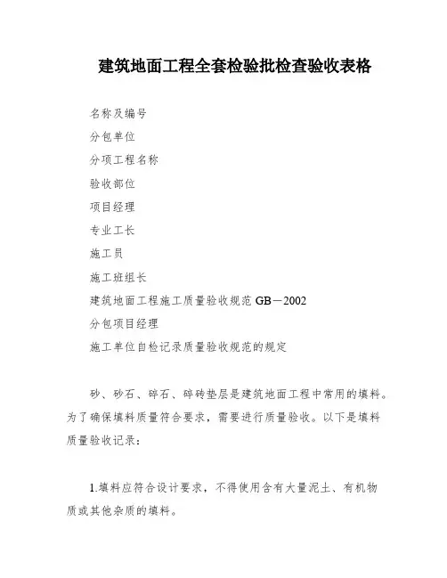 建筑地面工程全套检验批检查验收表格