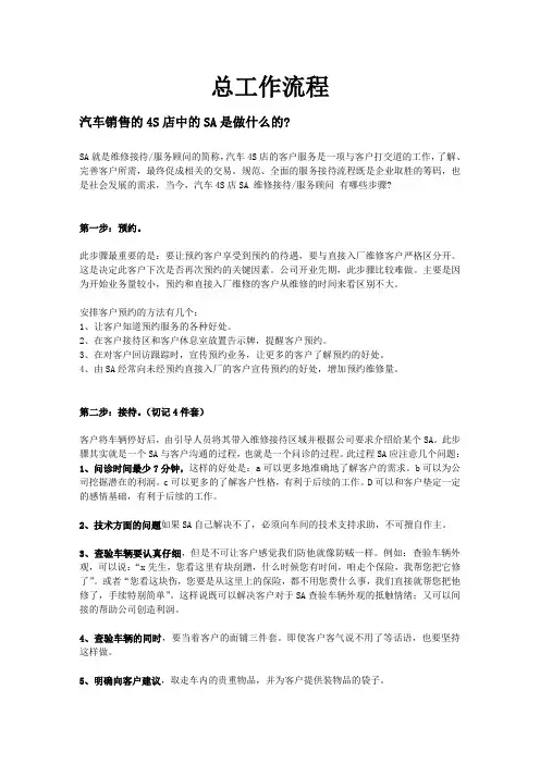汽车4S店SA维修接待服务顾问详细工作流程