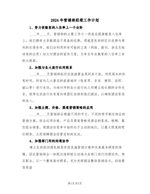2024年营销部经理工作计划（二篇）