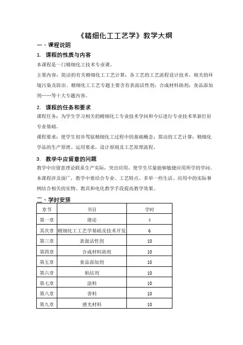 《精细化工工艺学》教学大纲