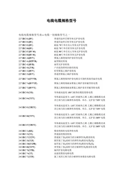 电线电缆规格型号