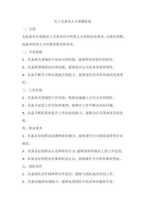 员工关系项人才画像标准