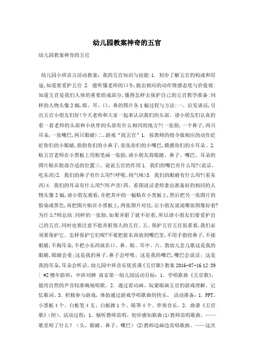 幼儿园教案神奇的五官