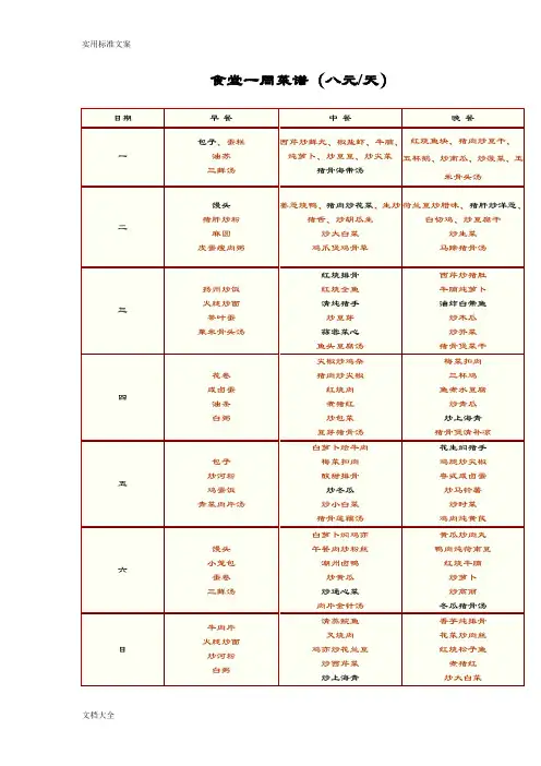 食堂每周菜谱3个月不重复