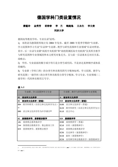 3. 德国学科门类设置情况