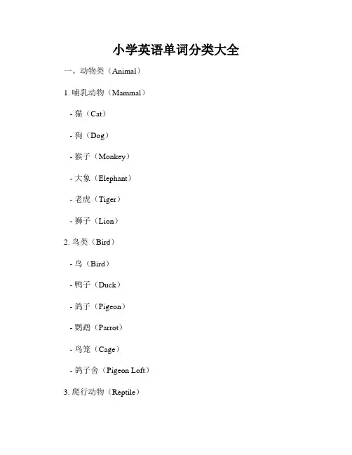 小学英语单词分类大全