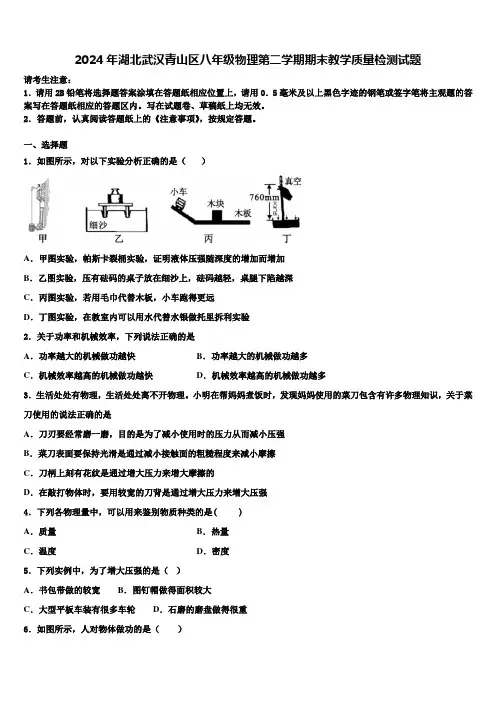 2024年湖北武汉青山区八年级物理第二学期期末教学质量检测试题含解析