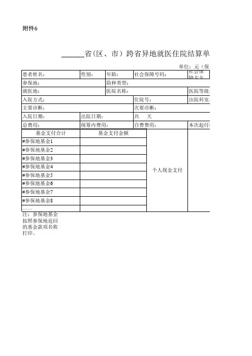 跨省异地就医住院结算单