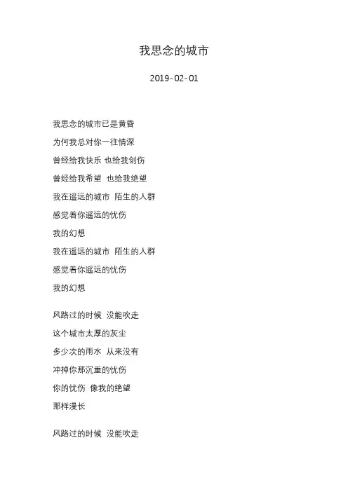 许巍—我思念的城市—歌词