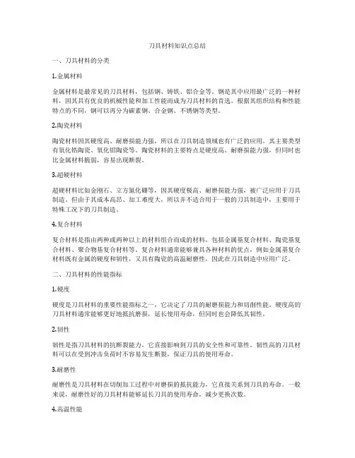 刀具材料知识点总结