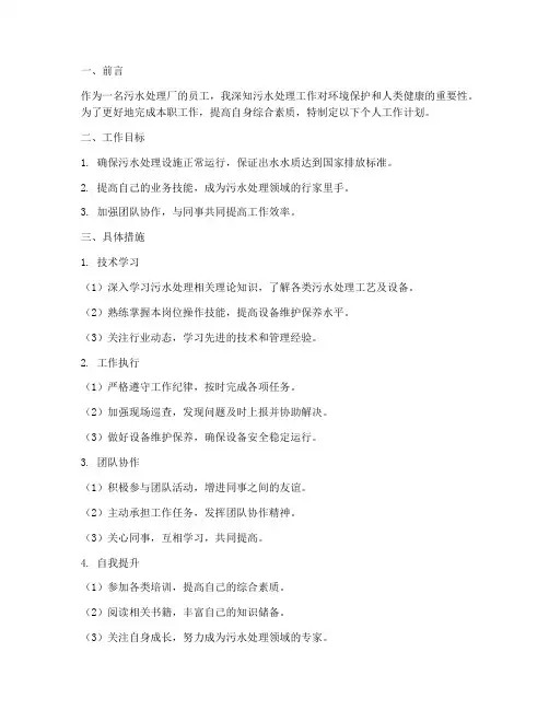 污水厂个人工作计划