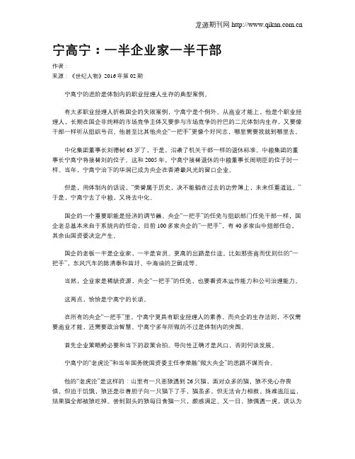 宁高宁：一半企业家一半干部