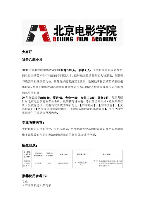 2021年北京电影学院电影表演创作考研真题、参考书、报录比