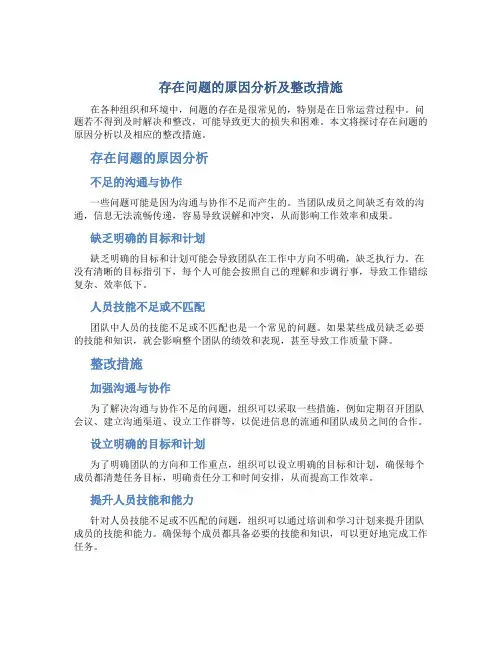 存在问题的原因分析及整改措施