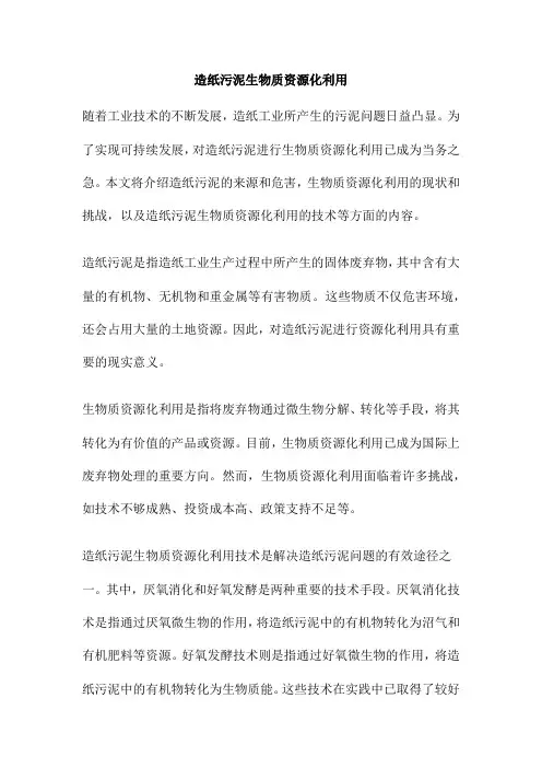 造纸污泥生物质资源化利用