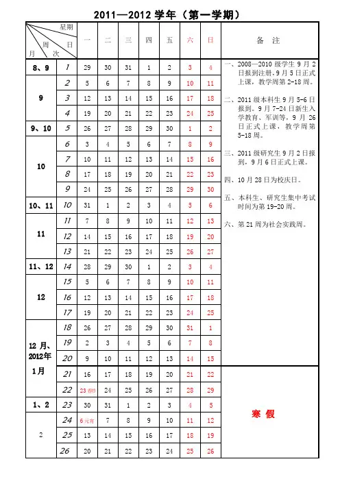 2011-2012学年校历
