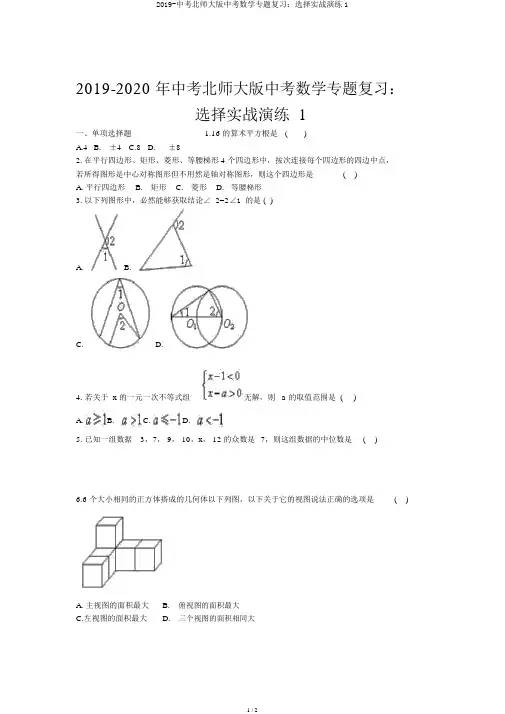 2019-中考北师大版中考数学专题复习：选择实战演练1