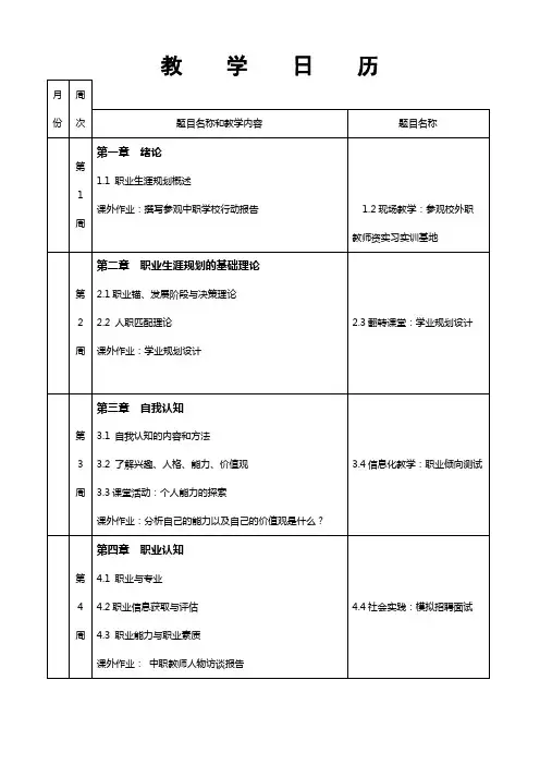 职业生涯规划  教学日历