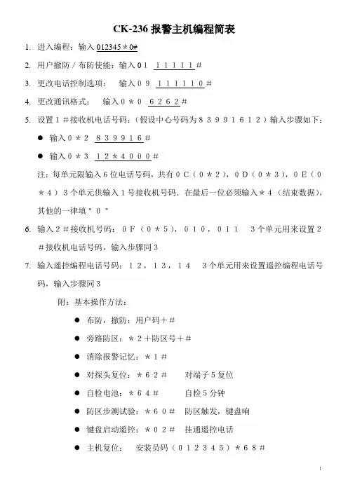 CK报警主机4+2编程简表B