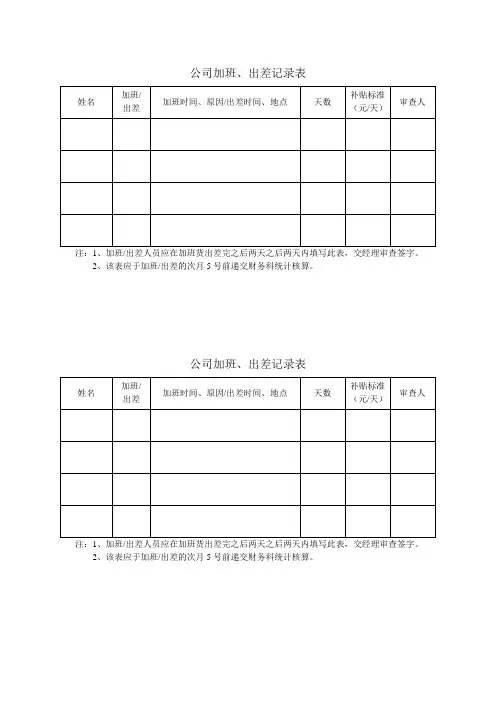 出差、加班记录表