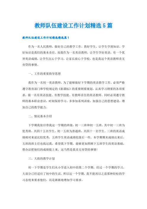 教师队伍建设工作计划精选5篇