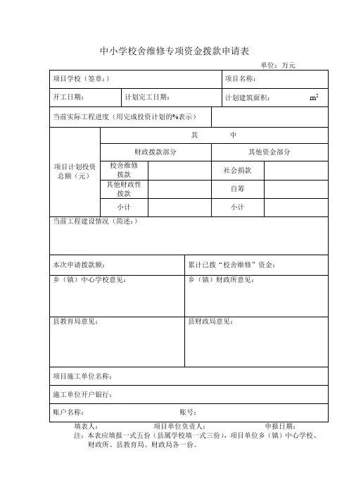 专项资金拨款申请表