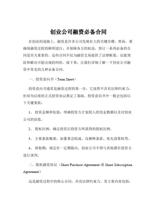 创业公司融资必备合同