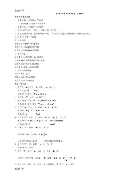 【教育资料】六年级下册数学素材总复习内容总结  苏教版()学习专用