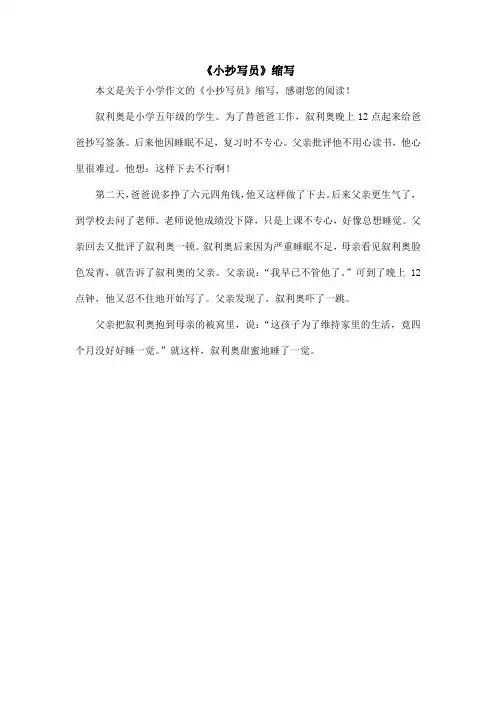 《小抄写员》缩写_小学作文