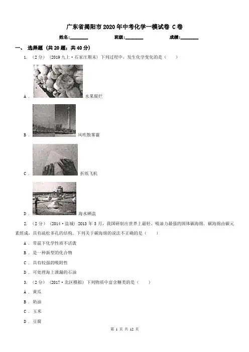 广东省揭阳市2020年中考化学一模试卷C卷