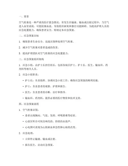 空气栓塞护士应急预案