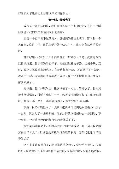 部编版六年级语文上册第5单元习作例文