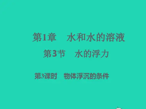 八年级科学上册第1章水和水的溶液1-3水的浮力第3课时习题课件新版浙教版