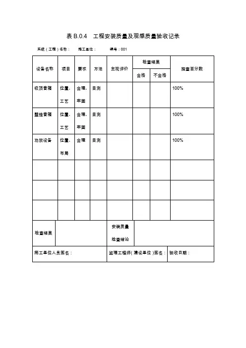 工程安装质量观感质量验收记录