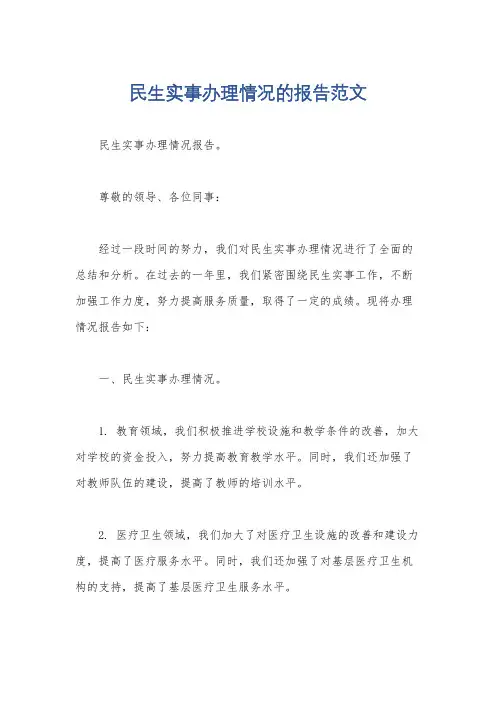 民生实事办理情况的报告范文