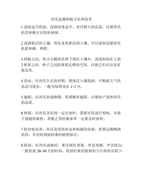 西瓜盆栽种植方法和技术