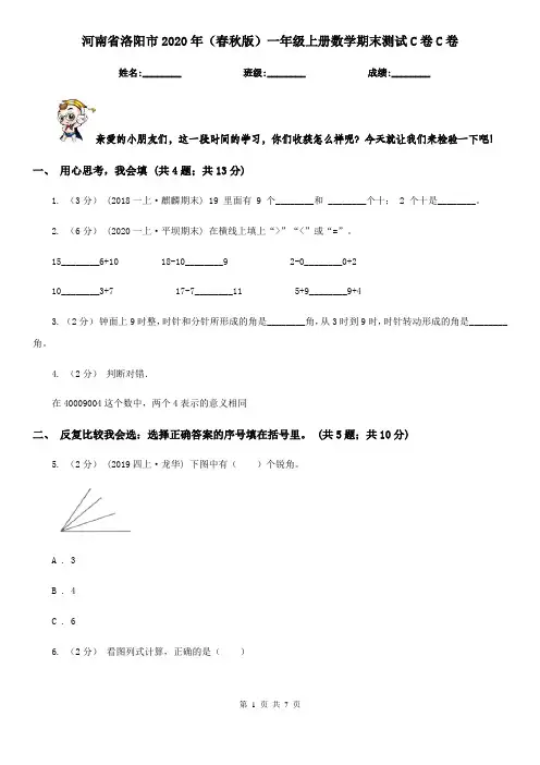 河南省洛阳市2020年(春秋版)一年级上册数学期末测试C卷C卷