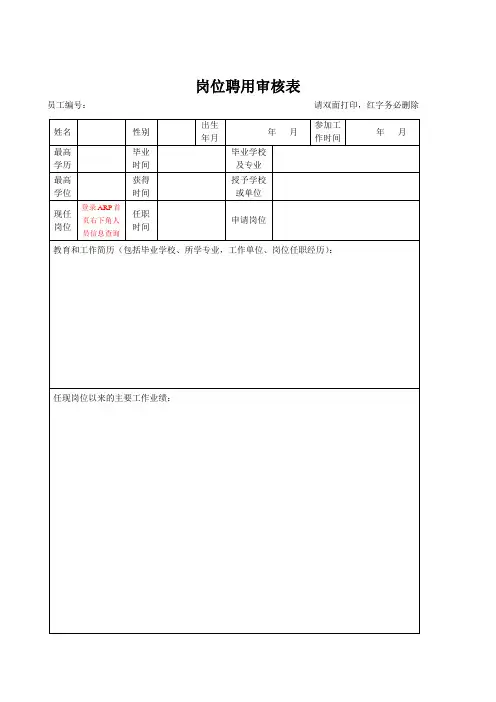 岗位聘用审核表