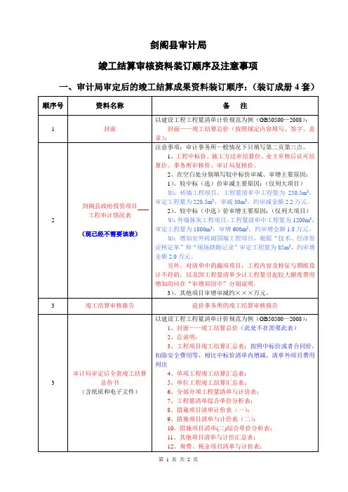 竣工结算审核资料装订顺序及注意事项
