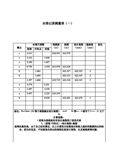 水准记录表格规范