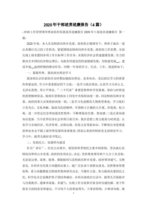 2020年干部述责述廉报告(4篇)