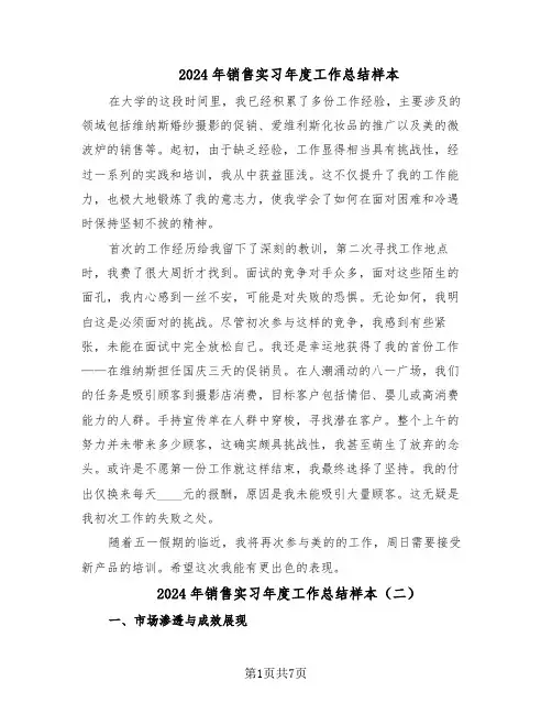 2024年销售实习年度工作总结样本（5篇）