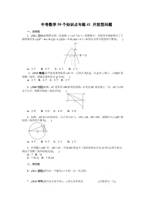 中考数学复习50个知识点专题专练：41 开放型问题