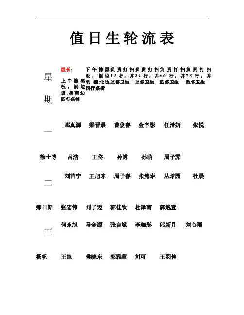 值 日 生 轮 流 表汇总